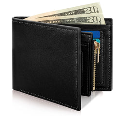 Cshidworld Genuine Leather RFID Blocking Wallet for Men - Bifold with 1 ID Window, 9 Card Slots & 2 Cash Slot