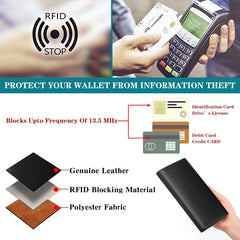 FALAN MULE Genuine Leather RFID Blocking Slim Wallet - Long Bifold Credit Card Holder for Men
