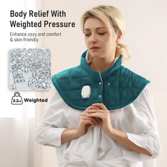 MaxKare 23" x 20" Weighted Heating Pad with 6 Heat Settings & 4 Timer Settings for Back & Neck Stress Relief - Green