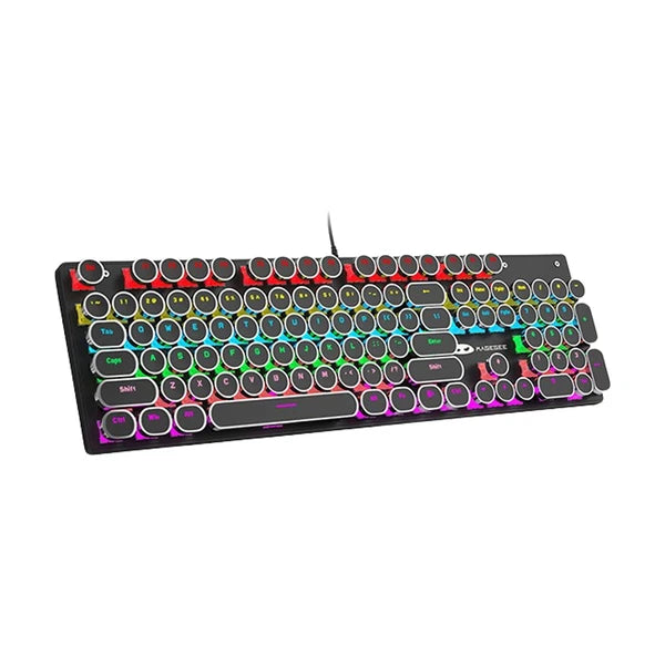 MageGee Mechanical Gaming Keyboard, Retro Black Wrist Pad with RGB Backlit with Blue Switch - Black