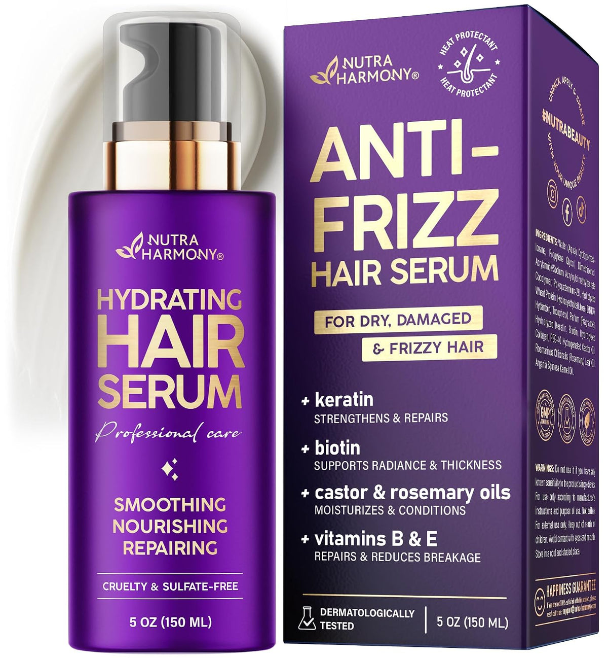 NUTRAHARMONY Hydrating Hair Serum for Dry & Frizzy Hair Leave In Split End Repair