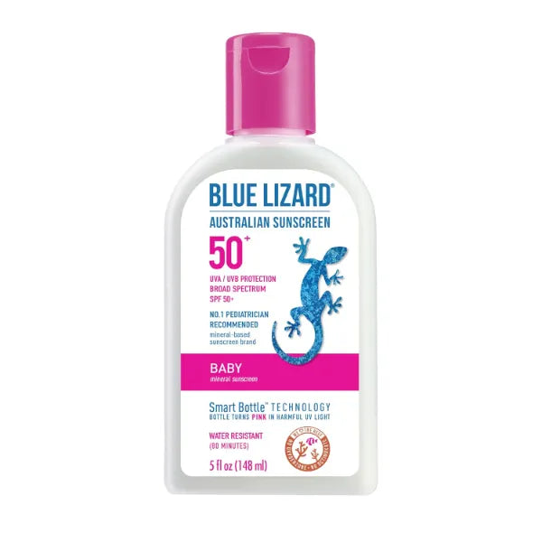 BLUE LIZARD Baby Mineral Sunscreen SPF 50+ – Zinc Oxide Broad Spectrum UVA/UVB Protection, Water-Resistant, Fragrance-Free with Smart Technology