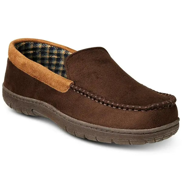 32 Degrees Mens Microsuede Venetian Moccasin Slippers: L/Brown