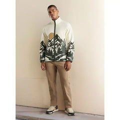 Mountain Print Zip Through Fleece Jacket - Cream