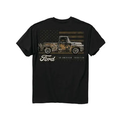 Ford American Tradition Flag Camo Truck Black Graphic T-Shirt - Large