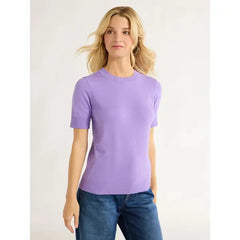 Free Assembly Women’s Cozy Yarn Shrunken Sweater Tee with Short Sleeves