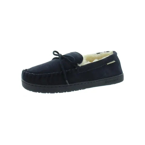 THE MENS STORE Mens Black Venetian Round Toe Slip On Leather Moccasins Shoes 7 M