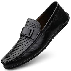 Spring Summer New Men's Casual Hollow Loafers Slip On Breathable Leather Flats Boat Shoes Driving Shoes Moccasins Comfort Walking Shoes
