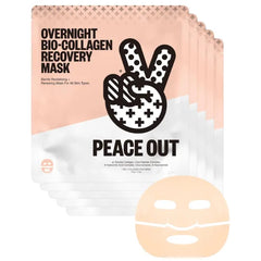PEACE OUT Overnight Bio-Collagen Recovery Mask, Overnight Sheet Mask with Vegan Collagen, Hyaluronic Acid, and Core Peptide Complex for Skin Revitalizing Hydration