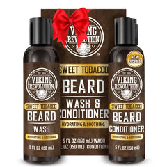 Viking Revolution Beard Wash and Beard Conditioner for Men with Argan Oil and Jojoba Oil - Beard Softener and Strengthener Beard Care Beard Shampoo and Conditioner with Beard OiLl - Sweet Tobacco