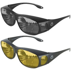 Zendure Fit Over HD Day / Night Driving Glasses Wraparound Sunglasses for Men, Women - Anti Glare Polarized Wraparounds , 2 Pack, Black and Gold