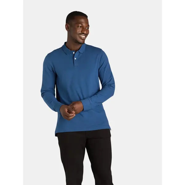 George Men's and Big Men's Pique Polo Shirt with Long Sleeves