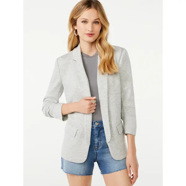 Scoop Women's and Women's Plus Relaxed Scuba Knit Stretch Blazer with Scrunch Sleeves