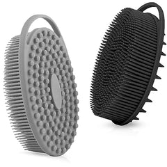 Silicone Body Scrubber Brush, 2in1 for Exfoliating Wet or Dry Skin Body Wash Bath Shower Tool, with Super Soft Manual Facial Cleansing Brush Scrubber