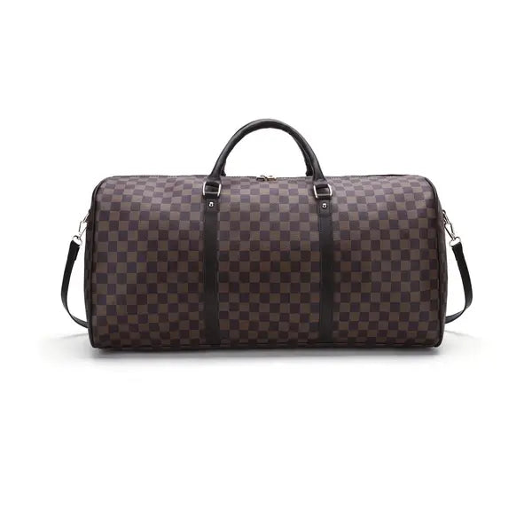 GOWELL Checkered Travel PU Leather Oversized Weekender Duffel Bag Overnight Handbag Gym Bag for Large