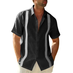 Yobecho Men's Summer Guayabera Embroidery Casual Short Sleeve Button Shirt