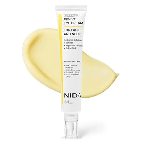 NIDA Revive Eye Cream For Face And Neck Probiotics Lystate Solution, Retinal, Peptide Complex, Bakuchiol Wrinkles, Fine Lines, Cell Turnover, Firm Skin Texture, Radiant Skin 1.35 fl. oz., 40ml