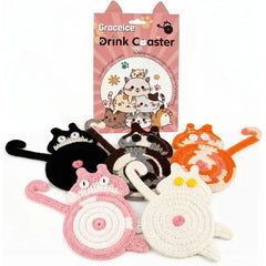 Graceice Coasters Gifts for Cat Lovers 3PCS Cat Coaster Woven Creative Cat Coaster