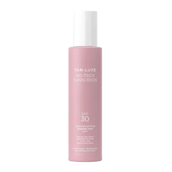 Tan-Luxe Sci-Tech Sunscreen Marine Mist Body, Clear, Lightweight Body Sunscreen Spray With Solar Adapt Technology, Water-Resistant, Reef Safe, Vegan, 6.76 fl. oz/200 ml