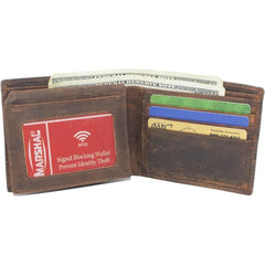 Marshal Vintage Leather American Flag Wallet - RFID Blocking Bifold, Western Style - Brown