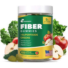 Femmetra 9G Fiber Gummies for Digestive Health & Regularity Sugar Free Apple Flavor Prebiotic Fiber Supplement with Greens Daily Gummies for Adults, Women & Men 60CT