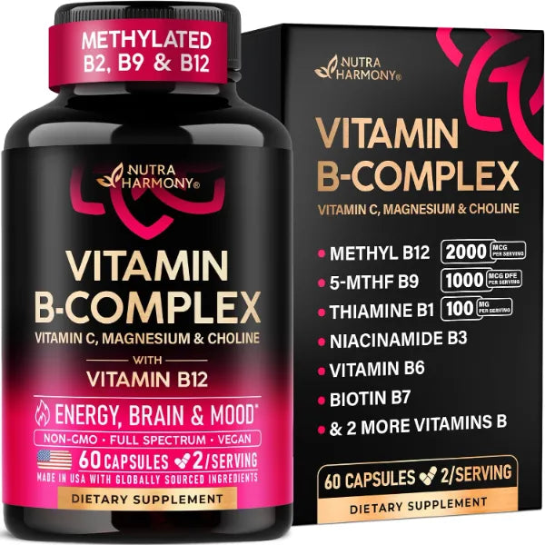 NUTRAHARMONY Vitamin B Complex for Men & Women Methylated B Complex & Vit B12