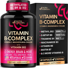 NUTRAHARMONY Vitamin B Complex for Men & Women Methylated B Complex & Vit B12