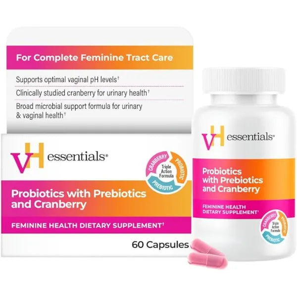 vH essentials Probiotics for Women with Prebiotics and Cranberry, 60 Ct Feminine Health Dietary Supplement, Probiotics Support Gut Balance, Urinary Tract Health for Women