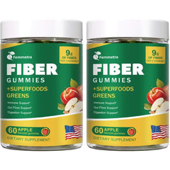 Femmetra 9G Fiber Gummies for Digestive Health & Regularity Sugar Free Apple Flavor Prebiotic Fiber Supplement with Greens Daily Gummies for Adults, Women & Men 60CT