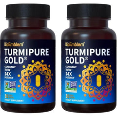 BioEmblem Turmeric Curcumin with Clinically Studied TurmiPure 1 Small Cap Daily, 24x More Absorption Than Others Joint Support, Healthy Inflammation Tumeric Supplements Non GMO