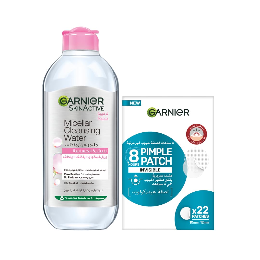 Garnier Skin Active Micellar Water Classic 400ml - Makeup Remover + SKINACTIVE FAST CLEAR 8 HOURS INVISIBLE PIMPLE PATCH