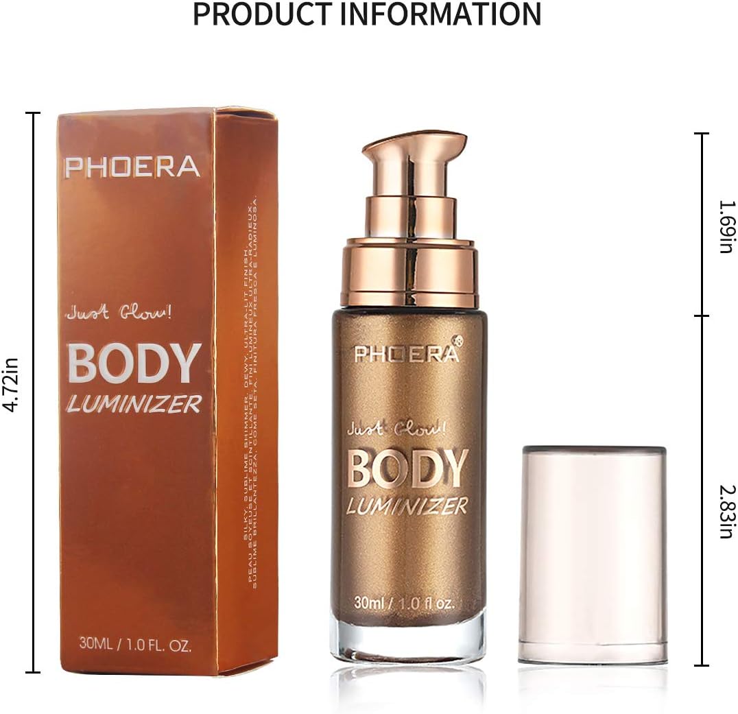 PHOERA AQUAPURITY - High Gloss Waterproof Body Luminizer Glitter Face Shimmer Moisturizer Lotion Tan Cream Foundation Makeup Bronzer - 102 Metallic Gold