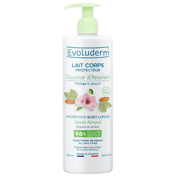 Evoluderm Skin Moisturizer Lotion, Body Lotion, 1000 ml, Normal Skin, Moisturizing, Vegan, Almond, Paraben Free, Sulfate Free, France