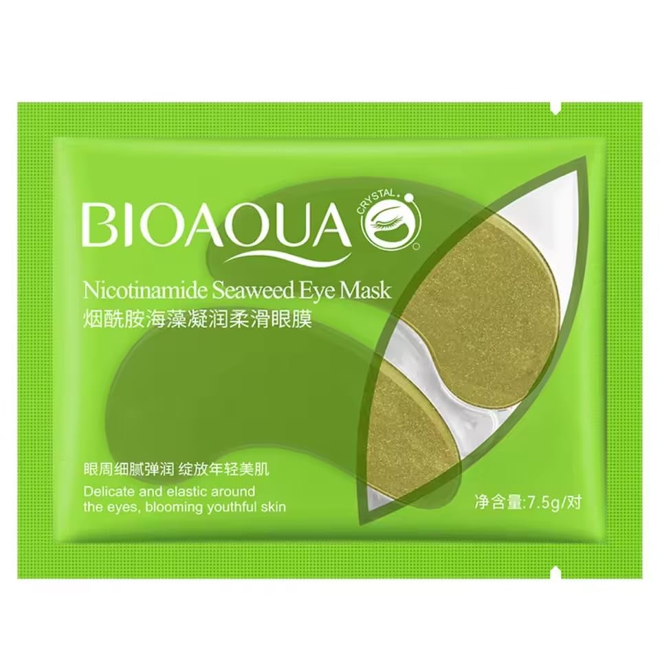 BIOAQUA Niacinamide Seaweed Under-Eye Mask Patches – Cooling Hydrogel Eye Masks for Dark Circles, Puffiness & Fine Lines, Hydrating, 5 Pairs, Green