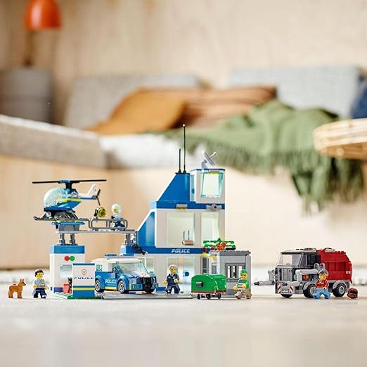 LEGO 60316 City Police Station with Van, Garbage Truck & Helicopter Toys, Gifts for 6 Plus Year Old Kids, Boys & Girls with 5 Minifigures and Dog Toy