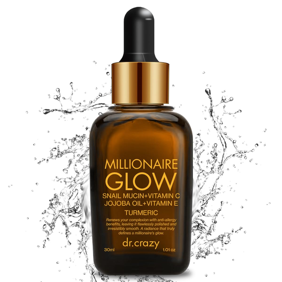 Dr. Crazy Millionaire Glow, Pure Vitamin C, Dark Spot Care, Snail Mucin, Niacinamide, Anti Aging, Tone, Glow & Repair, Vitamin C serum for face, Glow Serum 30ml