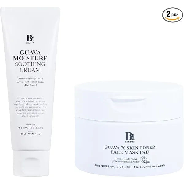 BENTON Guava Moisture Soothing Set, Cream + Toner Pads, Korean Skin Care, Not Tested on Animals