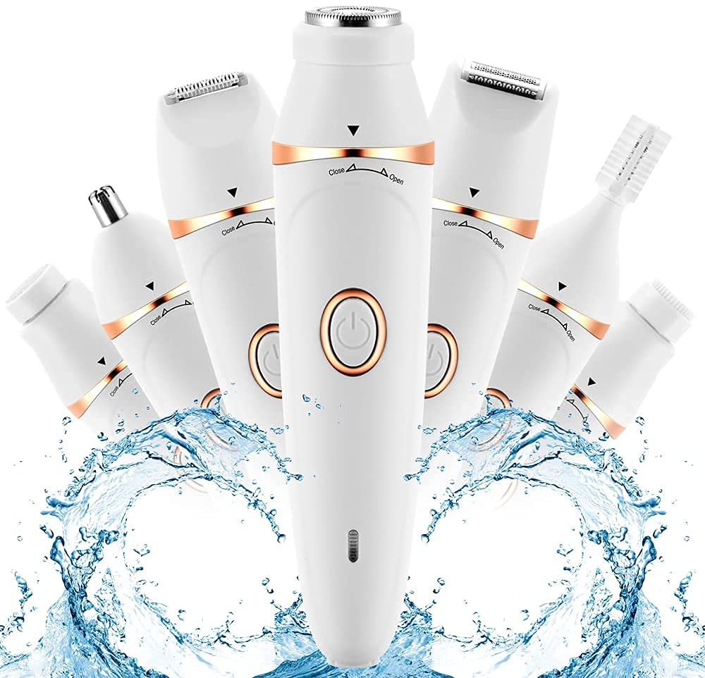 MIKU 7 in 1 Electric Shaver Razor for Women, Bikini Trimmer for Women Pubic Hair, Epilator for Women, Hair Removal Device, Wet Dry Painless Rechargeable Shaver for Body Arms Legs Facial Lips Eyebrow