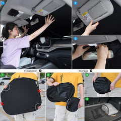 RESCIEN Car Windshield Sunshade 142*66cm Upgraded Thickened material Car Front Window High magnification sun protection To Keep Your Vehicle Cool with Storage bag Blocks UV Ray For Most Cars SUV MPV