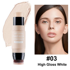 NALACAL 2 PCS Contour Highlighter Stick with Brush -Bronzer Pen, Face Brightens Shades Pencil, Highlighting Shade, Highlight Shaping Stick, Waterproof, Longwear Makeup(03 and 04)