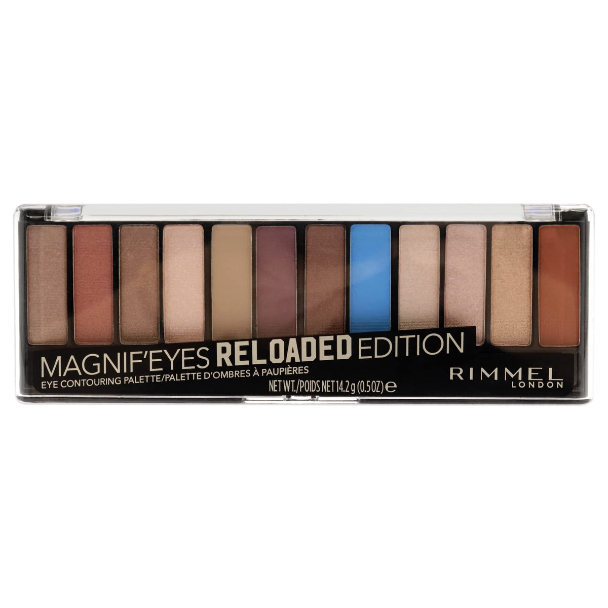 Rimmel London MagnifEyes Eyeshadow Palette, 12 Colors, Blendable, Multi-Use Formula, 012, Reloaded, 0.5 oz