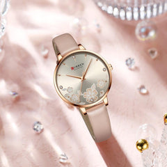 CURREN 9068 Brand Women Watch Fashion Flower Dial Quartz Ladies Leather Wristwatch Elegant Gift Lady Watche WITH ORIGNAL GIFT BOX - CAMAL