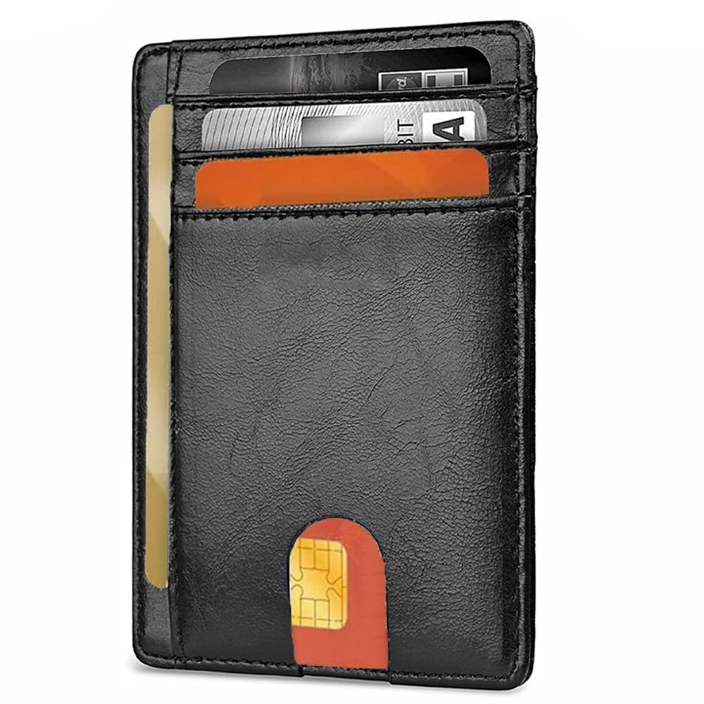 T Tersely Credit Card Holder for Men,Card Wallet, Slim Minimalist Wallet,RFID Card Holder Blocking Front Pocket Secure Thin Credit Card Wallet, Holds up to 7 Cards, Ideal for Travel (Waxes Black)
