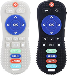 ECVV 2 Pack Silicone Baby Teething Toys Remote Control Shape Baby Relief Teether BPA Free Remote Teether Chew Toys for Toddlers Infant (Black & Gray)