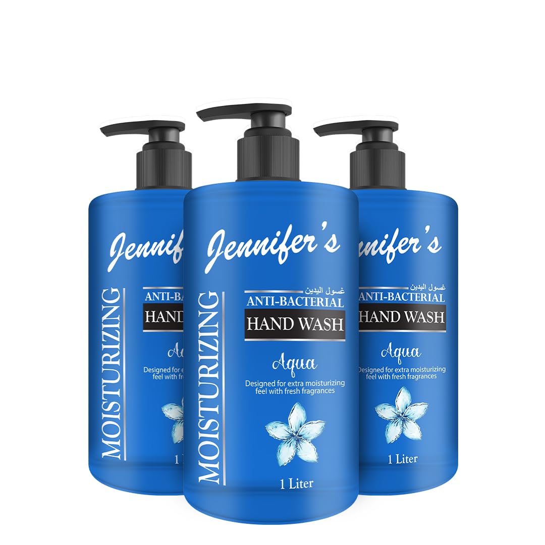 Jennifer's Aqua Anti-Bacterial Hand Wash 1Liter (Pack of 3) - Extra Moisturizing, Cleanses & Protects,Kills 99.9% Germs, Hydrating Formula, Refreshing Scent 3 Liters