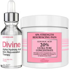 Divine Derriere Anti-Aging Skin Care Set: 70% Glycolic Acid Peel & Resurfacing Pads - Wrinkle Eliminator, Acne Scar Reducer for Clear, Glowing Complexion