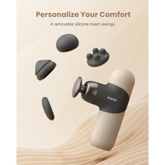 RENPHO Mini Thermal Massage Gun with Heat – Deep Tissue Percussion Massager, 3000 RPM, 4 Intensities, 4 Silicone Heads, USB-C, Grey