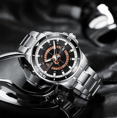 CURREN 8359 luxury business casual men's watch waterproof quartz Stainless steel Band calendar men's watch - SILVER BLACK