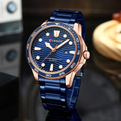 CURREN 8426 Men Watch Top Brand Stainless Steel Quartz Wrist watches Casual Business Waterproof - BLUE