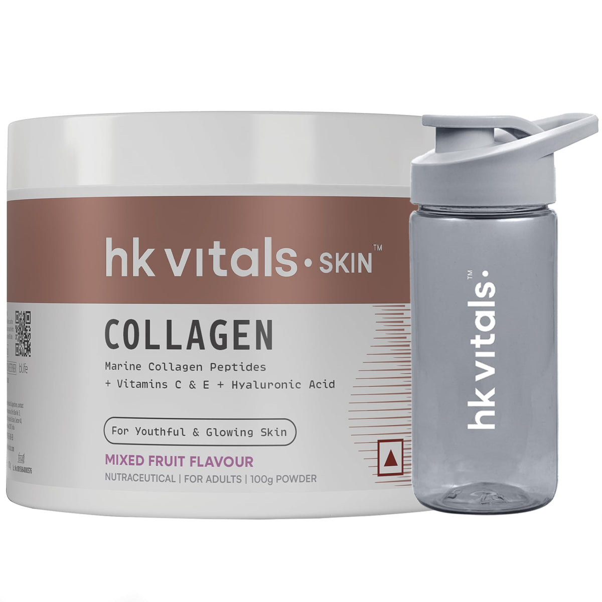 Healthcart HK Vitals Skin Radiance Collagen Powder, Marine Collagen (Mixed Fruit, 100g) Collagen Supplement with Biotin for Healthy Skin, Hair & Nails with Pipette Bottle (Blue-Green, 300ml)
